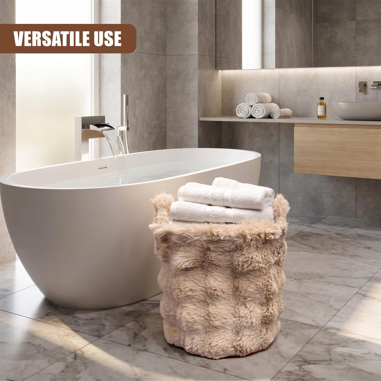 Faux Fur Round Storage Basket
