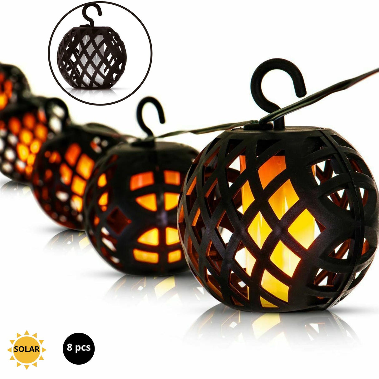 Solar LED Rattan Ball Flame Effect String Light by Geezy - UKBuyZone