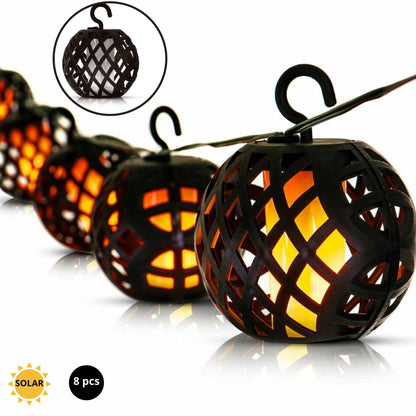 Solar LED Rattan Ball Flame Effect String Light by Geezy - UKBuyZone