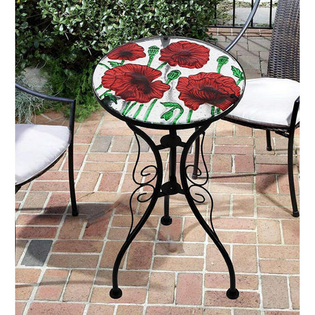 Geezy Round Side Mosaic Garden Table With Poppies Design