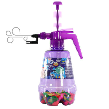 'ukbuyzone' has an air pump in a purple bottle with water bomb balloons.