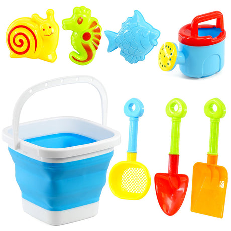 The Magic Toy Shop Beach Playset with Foldable Bucket Rake and Shovel