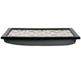 A ceramic baking dish with a cherry pattern and a black and white checkered bottom. - UKBuyZone