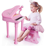 Pink Electronic Piano With Microphone and Stool