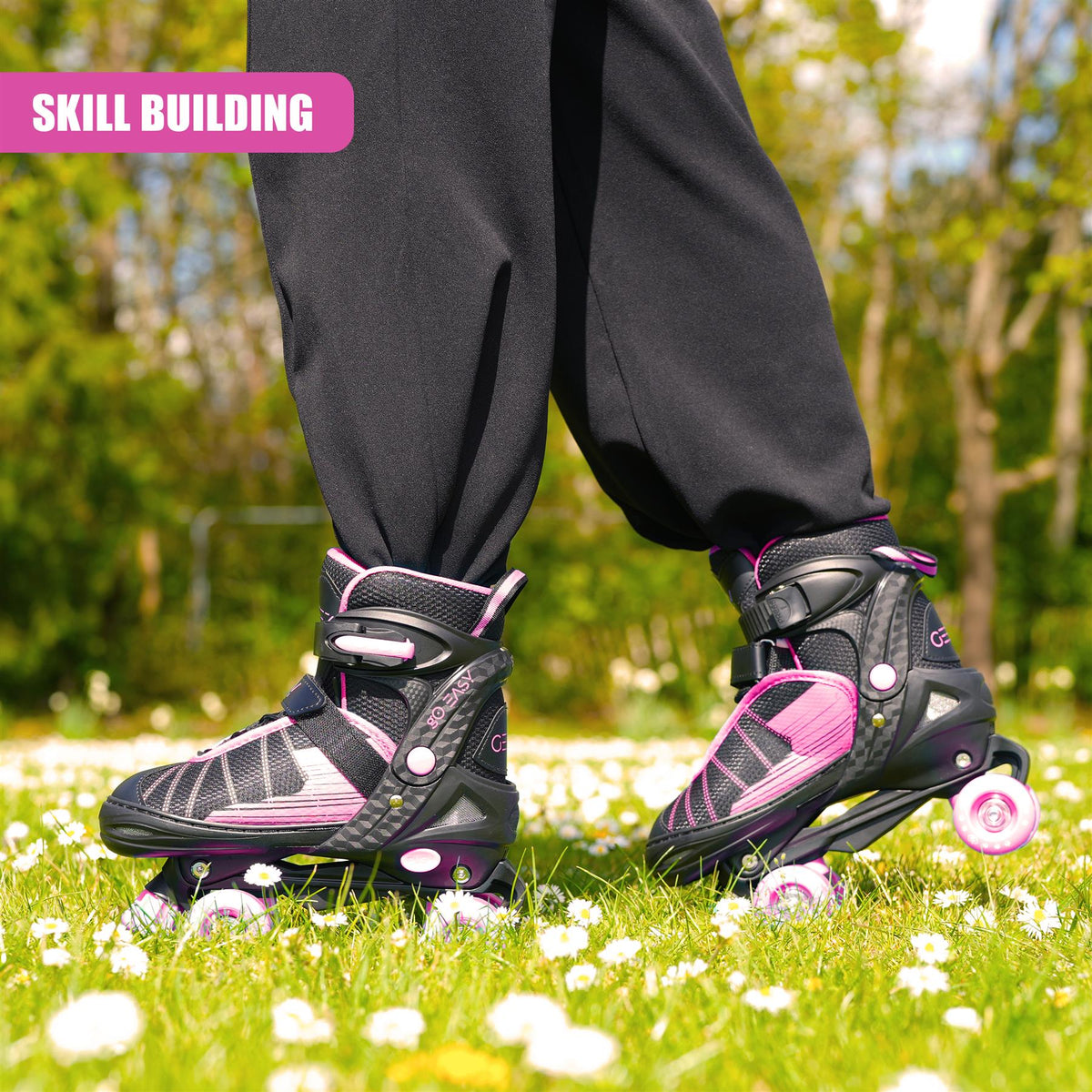Black & Pink Kids Adjustable Roller Skates