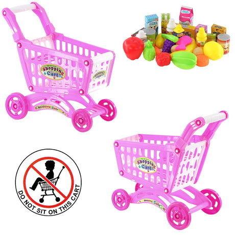 Pink Shopping Trolley Cart Play Food Set by The Magic Toy Shop - UKBuyZone