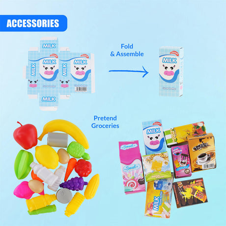 Blue Shopping Trolley Cart Play Food Set by The Magic Toy Shop - UKBuyZone