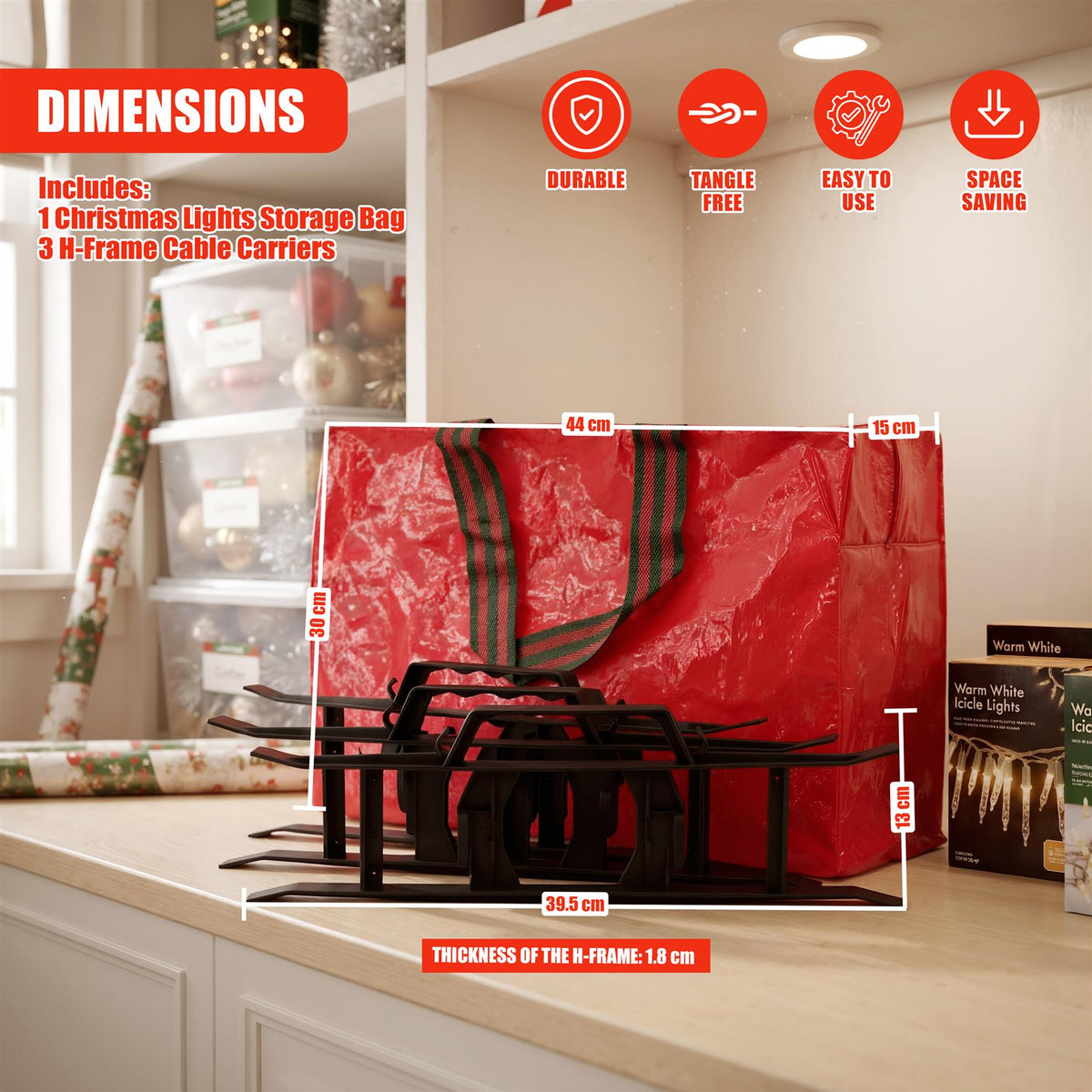 Christmas Lights Storage Bag & Cable Holders