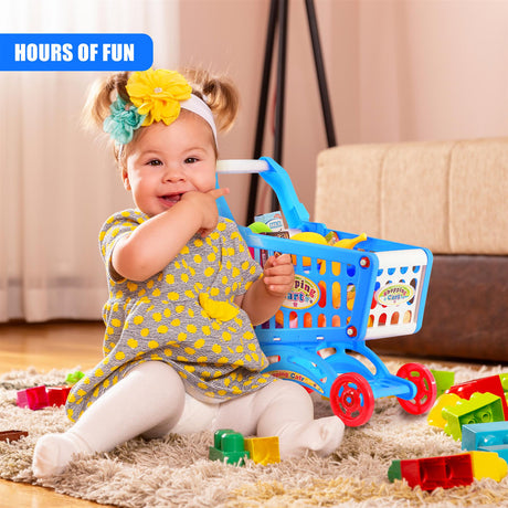 Blue Shopping Trolley Cart Play Food Set by The Magic Toy Shop - UKBuyZone
