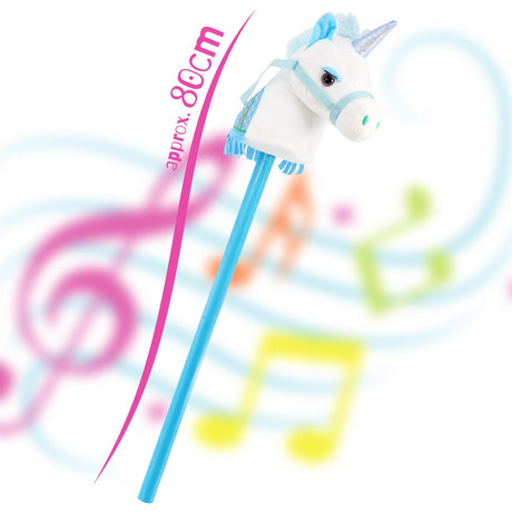 The Magic Toy Shop Kids Hobby Horse Blue Unicorn with Sounds