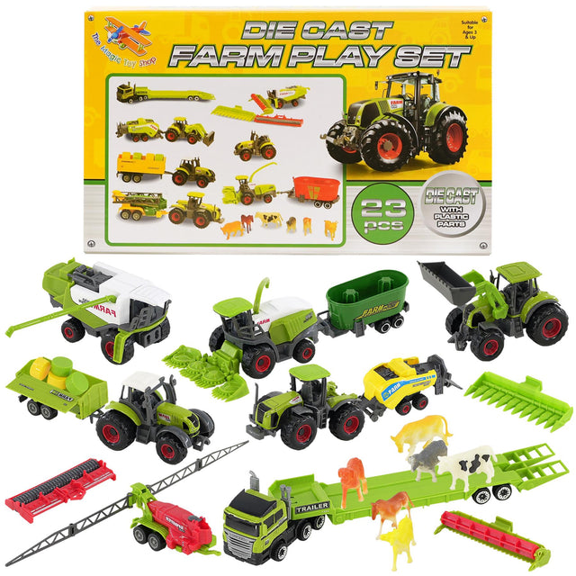 The Magic Toy Shop Diecast Tractor Set Collect Vehicles Play Set 22 Piece