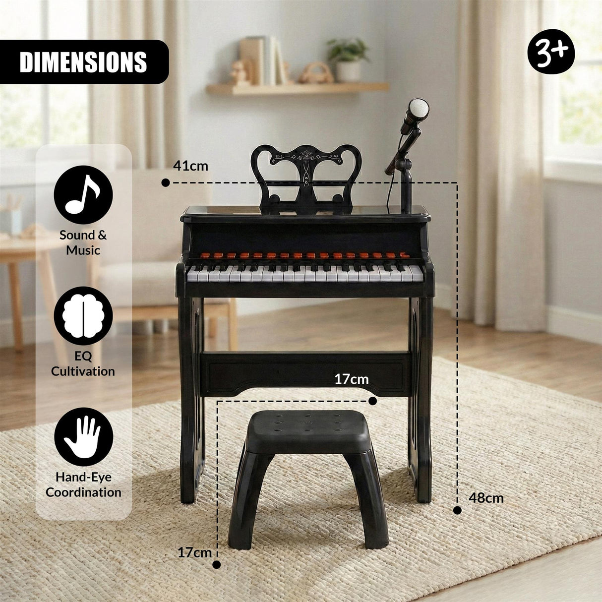 "Kids Piano, 37 Keys, Sound and Music, Dimensions: 38 x 10 x 6 inches." - UKBuyZone