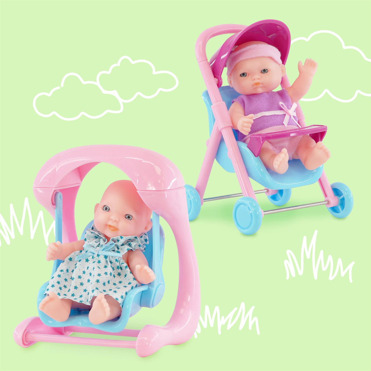 Set of 8 Mini Baby Dolls with Costumes & Accessories