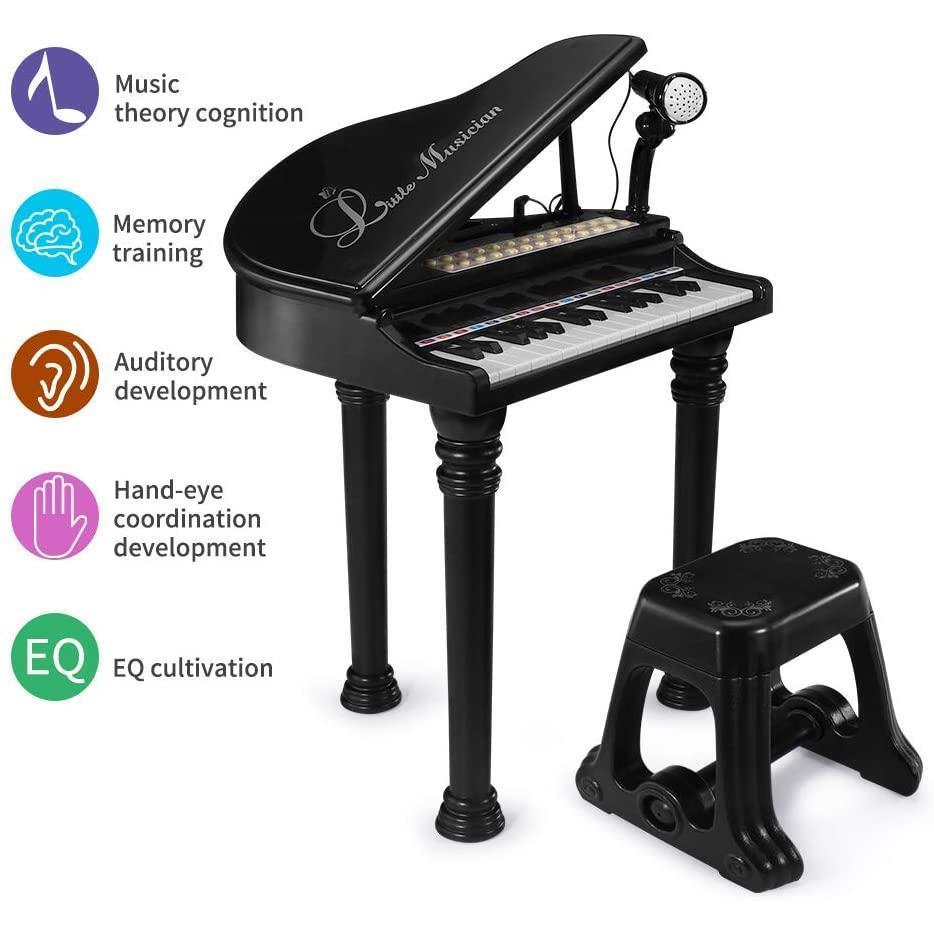 The Magic Toy Shop Black Electronic Piano With Microphone and Stool