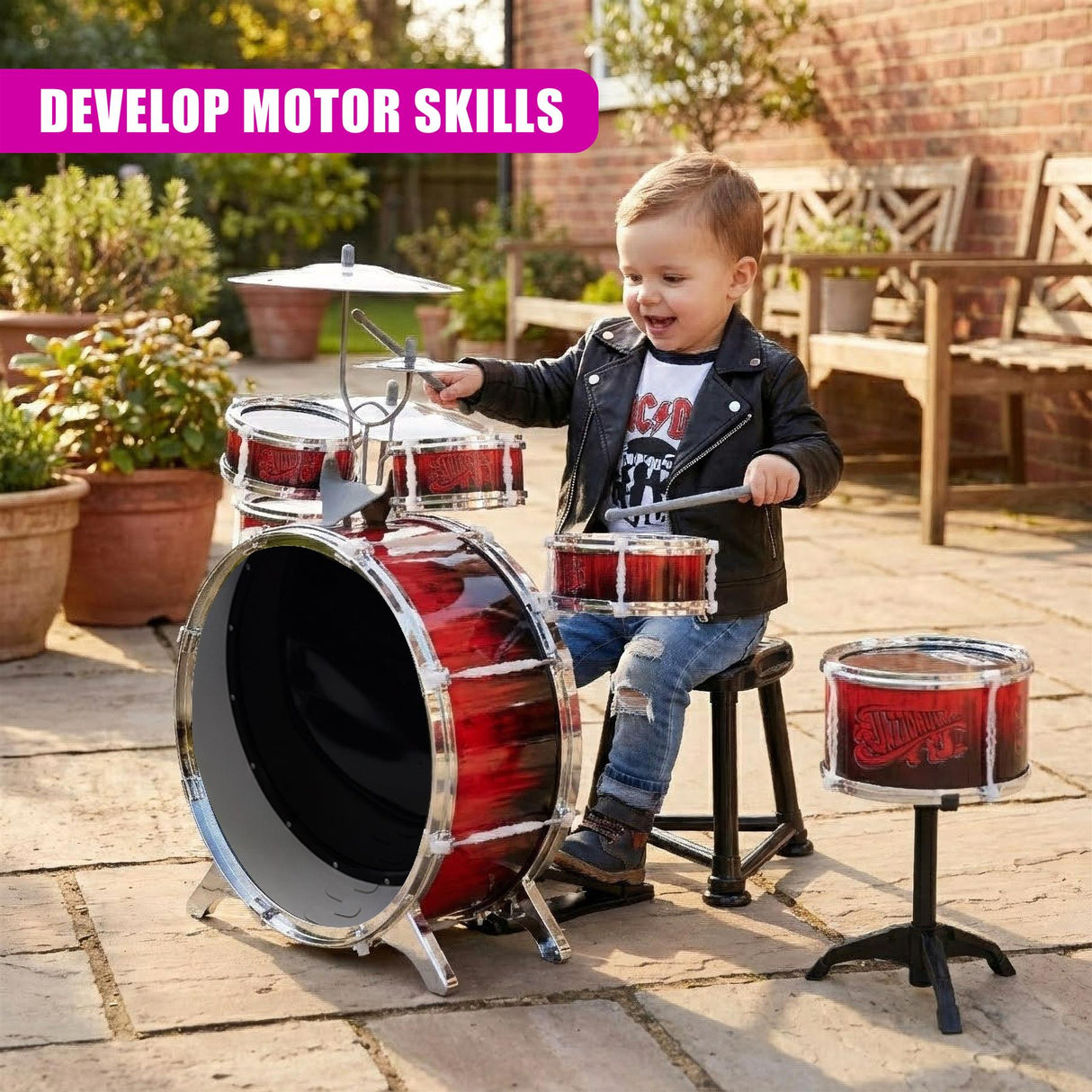 Kids 10 Piece Drum Kit With Stool