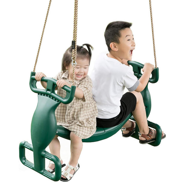 kids on green double swing set - UKBuyZone