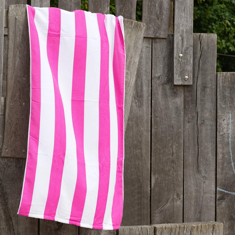 Beach Bath Towel Large Microfibre Pink Striped by GEEZY - UKBuyZone