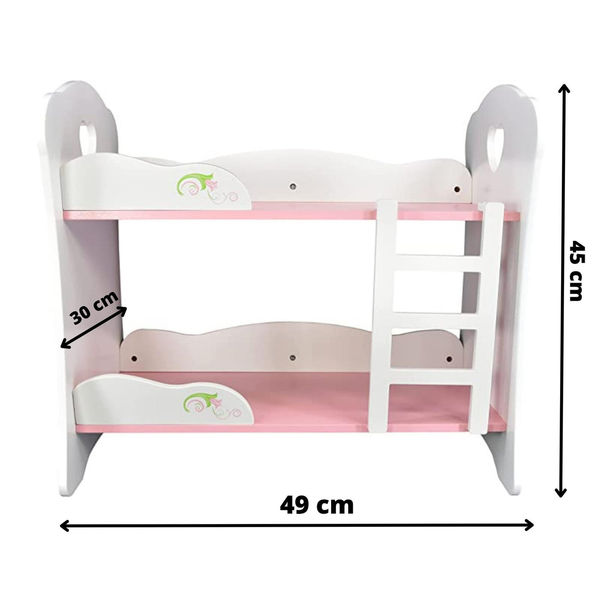 A white bunk bed with pink railings and a single drawer at the bottom. - UKBuyZone
