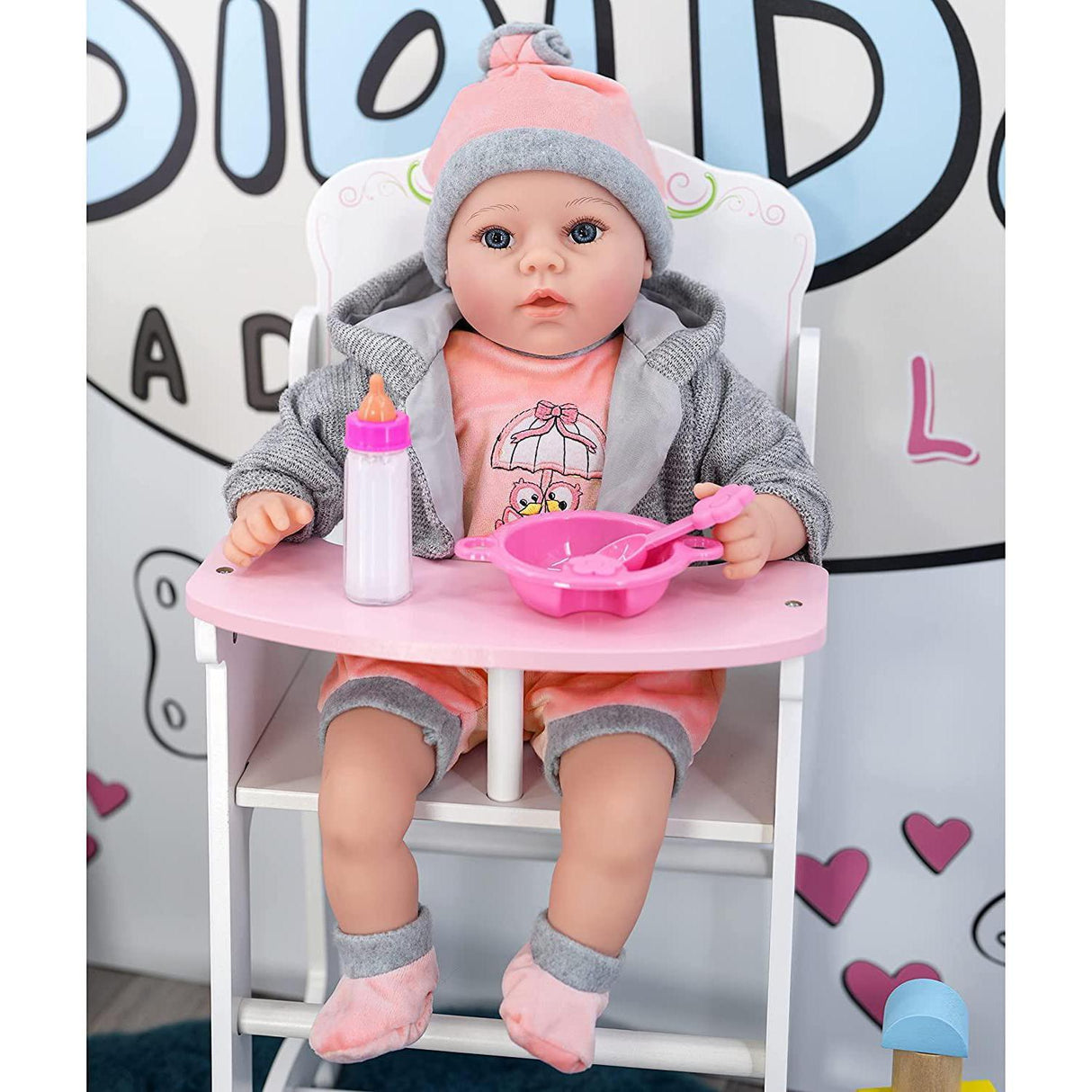 BiBi Doll Baby Girl Doll With Dummy & Sounds Grey