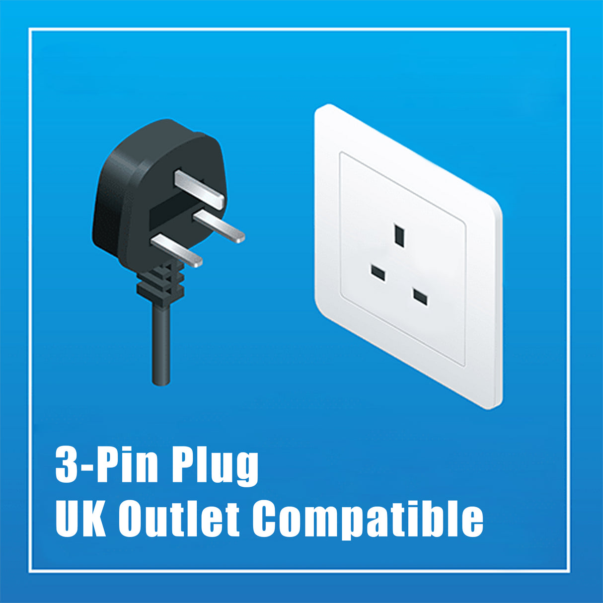 A UK compatible plug for a 3-pin socket.