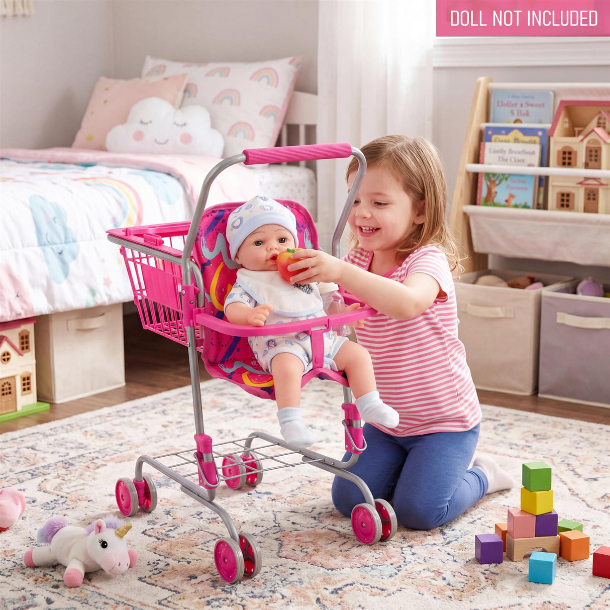 Kids Shopping Trolley with Basket & Doll Seat