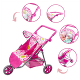 3 Wheeler Twin Doll's Pushchair, Pink