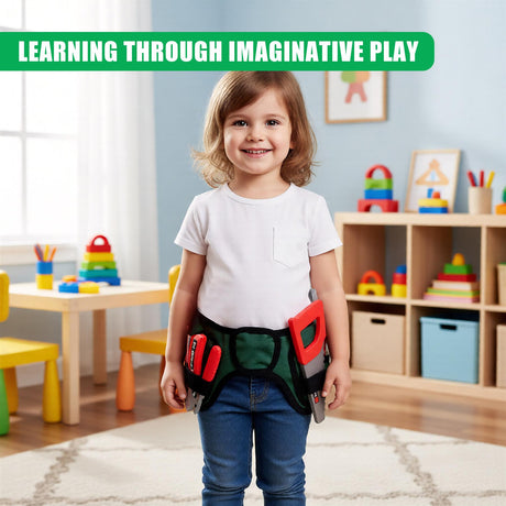 A children's tool set and work belt with a variety of tools, designed for imaginative play. - UKBuyZone