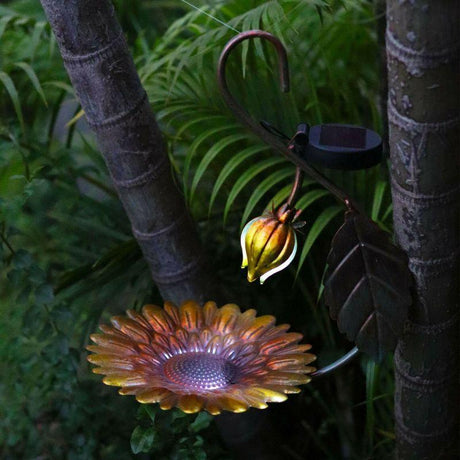 Solar LED Light Yellow Hanging Metal Bird Feeder by Geezy - UKBuyZone