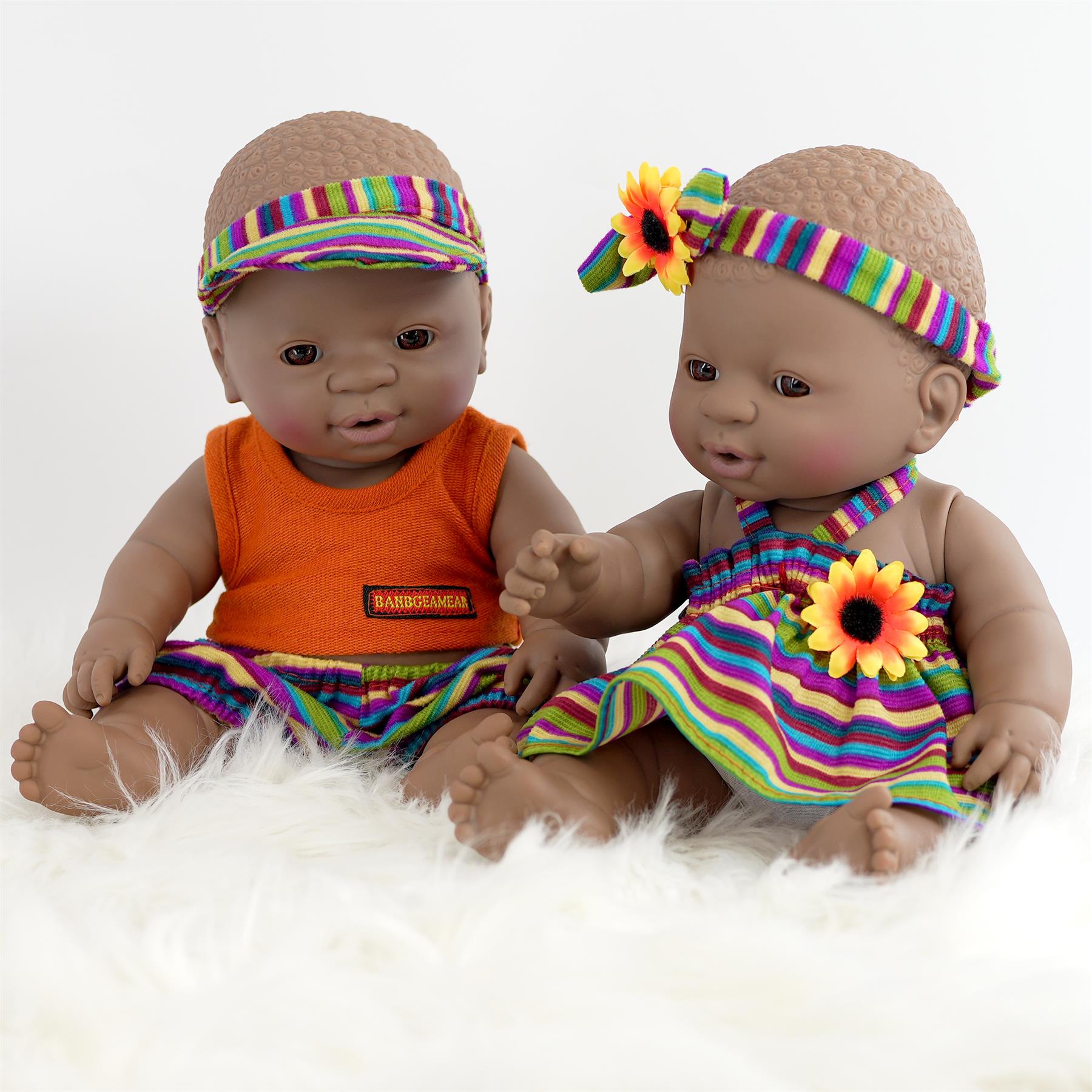 Black Twin Baby Dolls - 12" by BiBi Doll - UKBuyZone