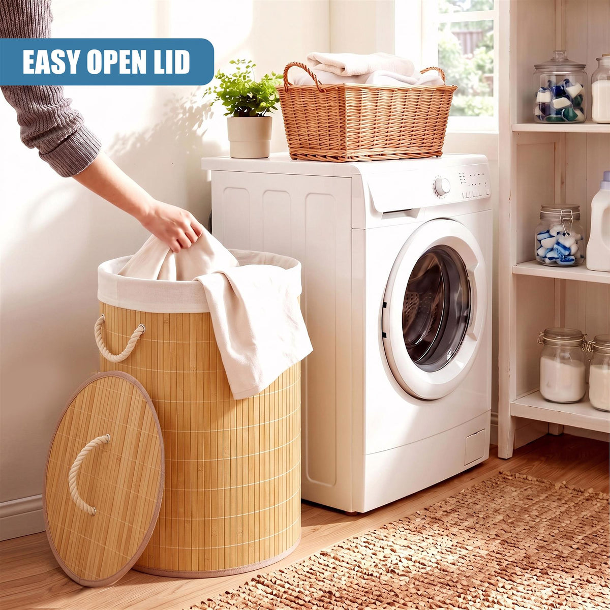 Round Bamboo Laundry Hamper 48L