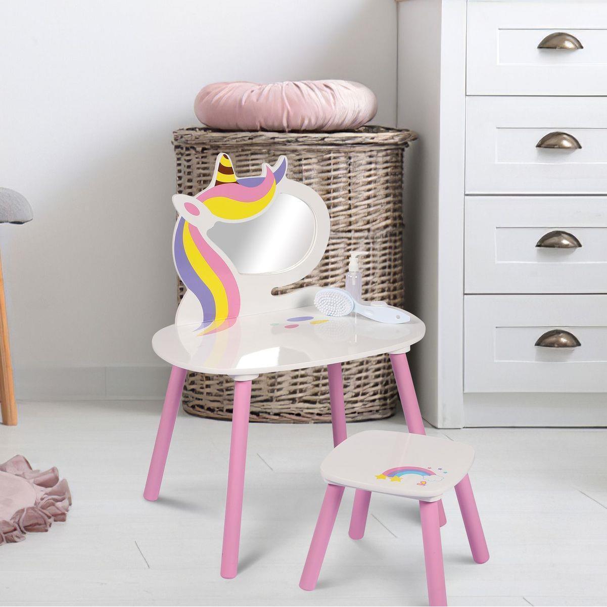 The Magic Toy Shop Princess Vanity Table with Stool Kids Play Toy