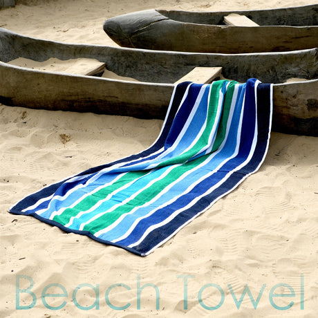Velour Striped Beach Towel Midnight Oasis by GEEZY - UKBuyZone