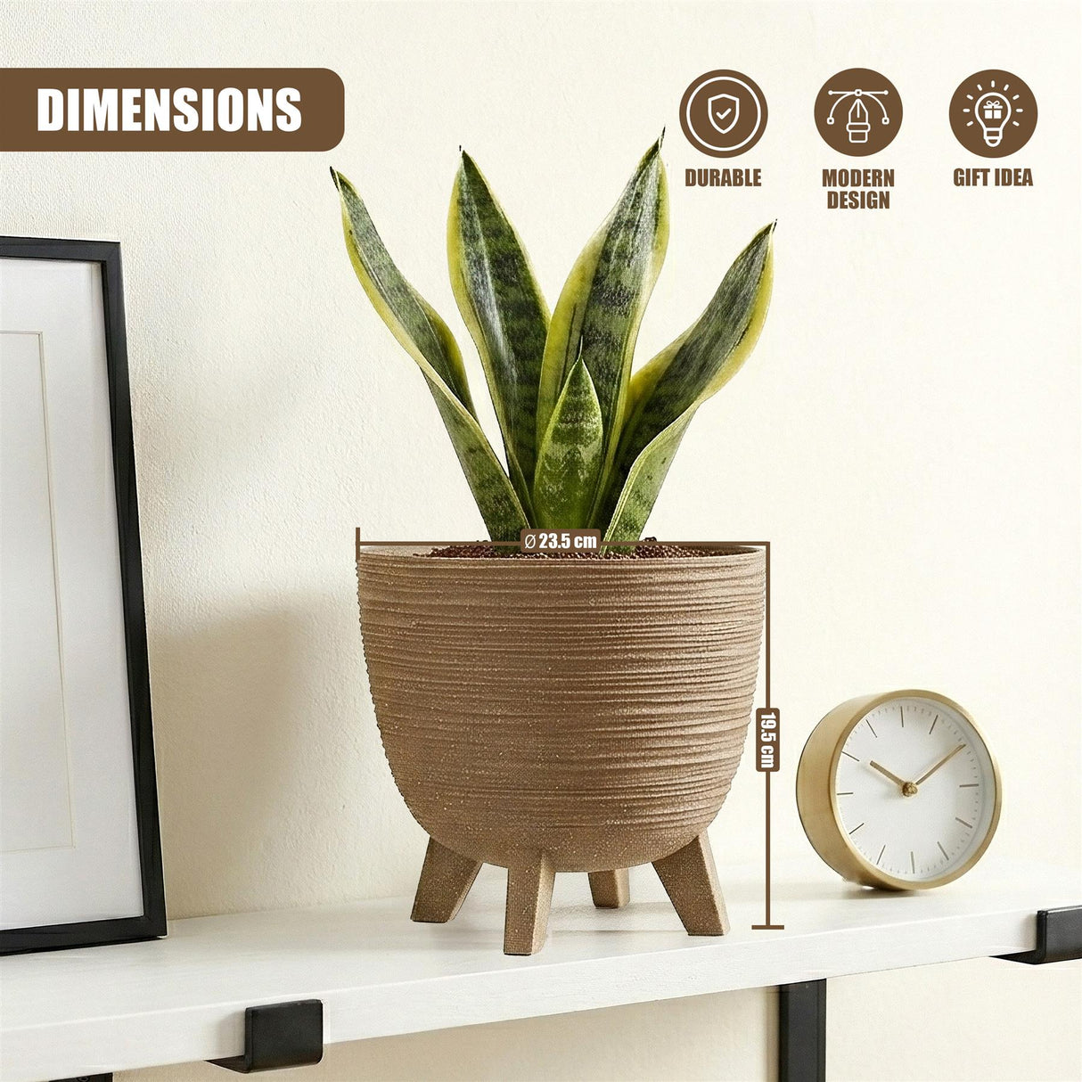 Brown Flower Pot with Legs, 23.6 cm