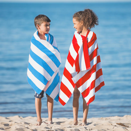 Beach Bath Towel Large Microfibre Blue Striped by GEEZY - UKBuyZone