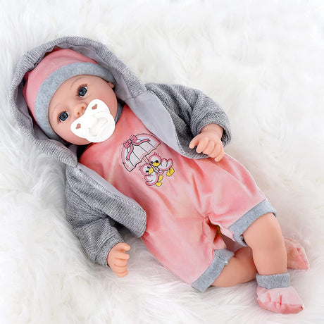 Baby Girl Doll With Dummy & Sounds Grey by BiBi Doll - UKBuyZone