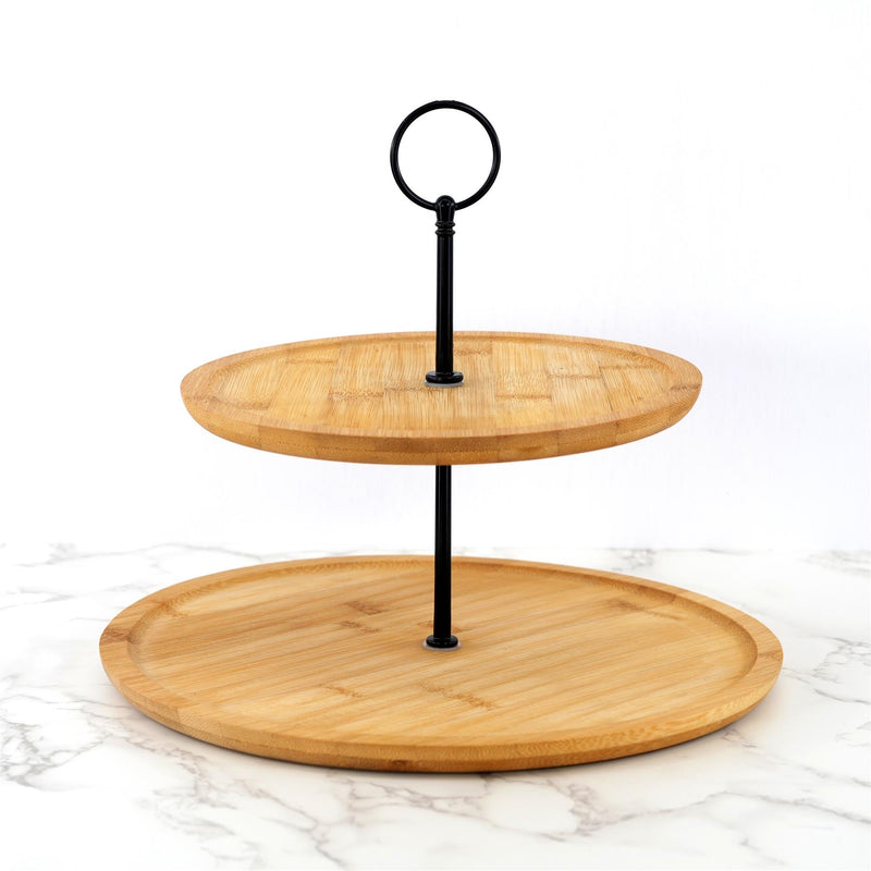 2 Tier Wooden Serving Stand - Tray - Wood - Geezy