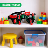 A toy storage shelf with a variety of toys, including a toy toolbox, blocks, and a toy robot, with a sign reading "Imaginative Play" above it. - UKBuyZone