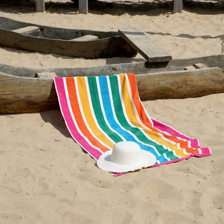 Large Velour Striped Beach Towel (Tropical Burst) by Geezy - UKBuyZone