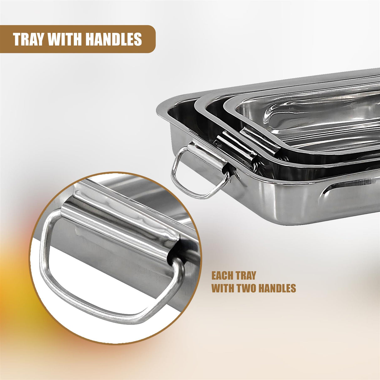 Set Of 3 Stainless Steel Roasting Trays