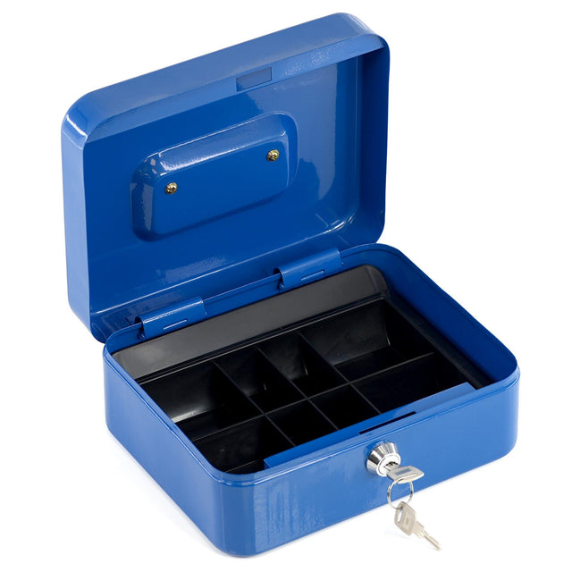 Metal Cash Box with Two Keys in Blue Colour 8 Inch by GEEZY - UKBuyZone