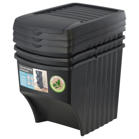 22 L set of 3 Large Plastic Waste Recycling Bin With Lids by Geezy - UKBuyZone