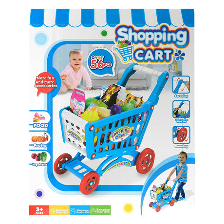 Blue Shopping Trolley Cart Play Food Set by The Magic Toy Shop - UKBuyZone