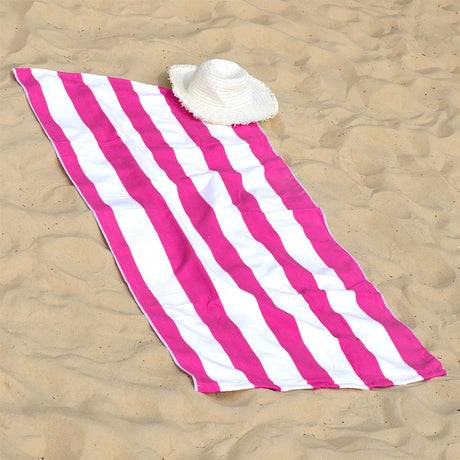 Beach Bath Towel Large Microfibre Pink Striped by GEEZY - UKBuyZone