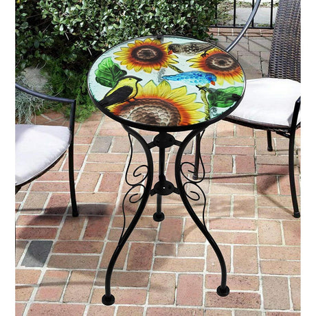 Geezy Round Side Mosaic Table With Sunflower Design