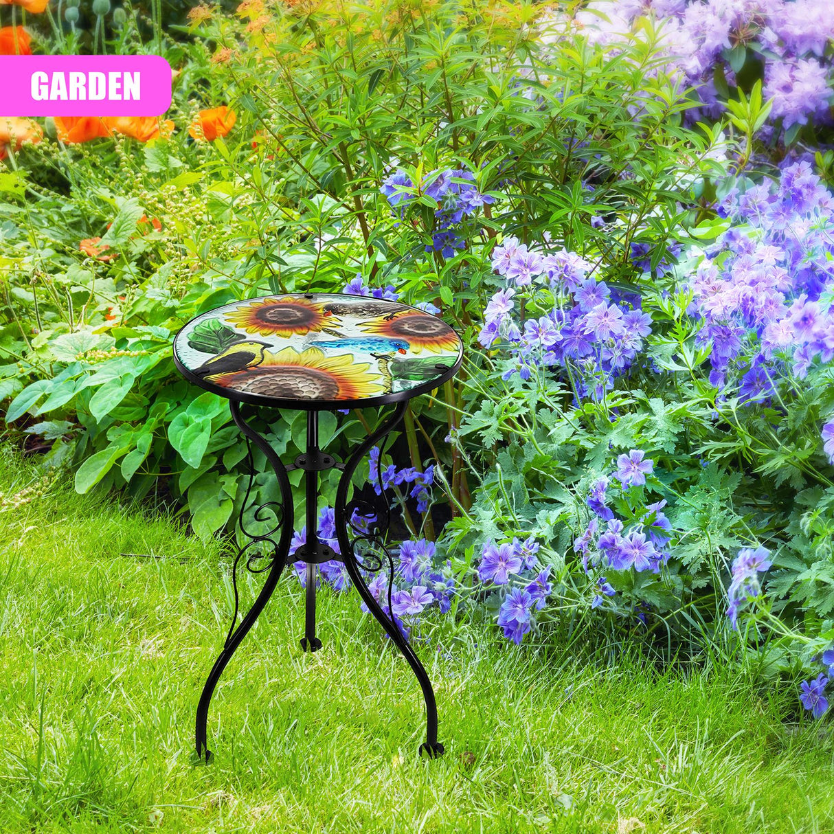 Round Side Mosaic Table With Sunflower Design by Geezy - UKBuyZone