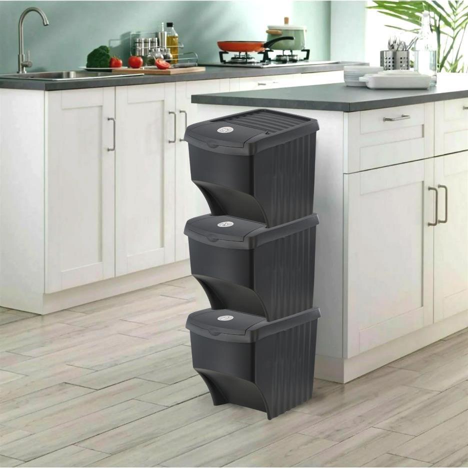 Geezy 22 L set of 3 Large Plastic Waste Recycling Bin With Lids