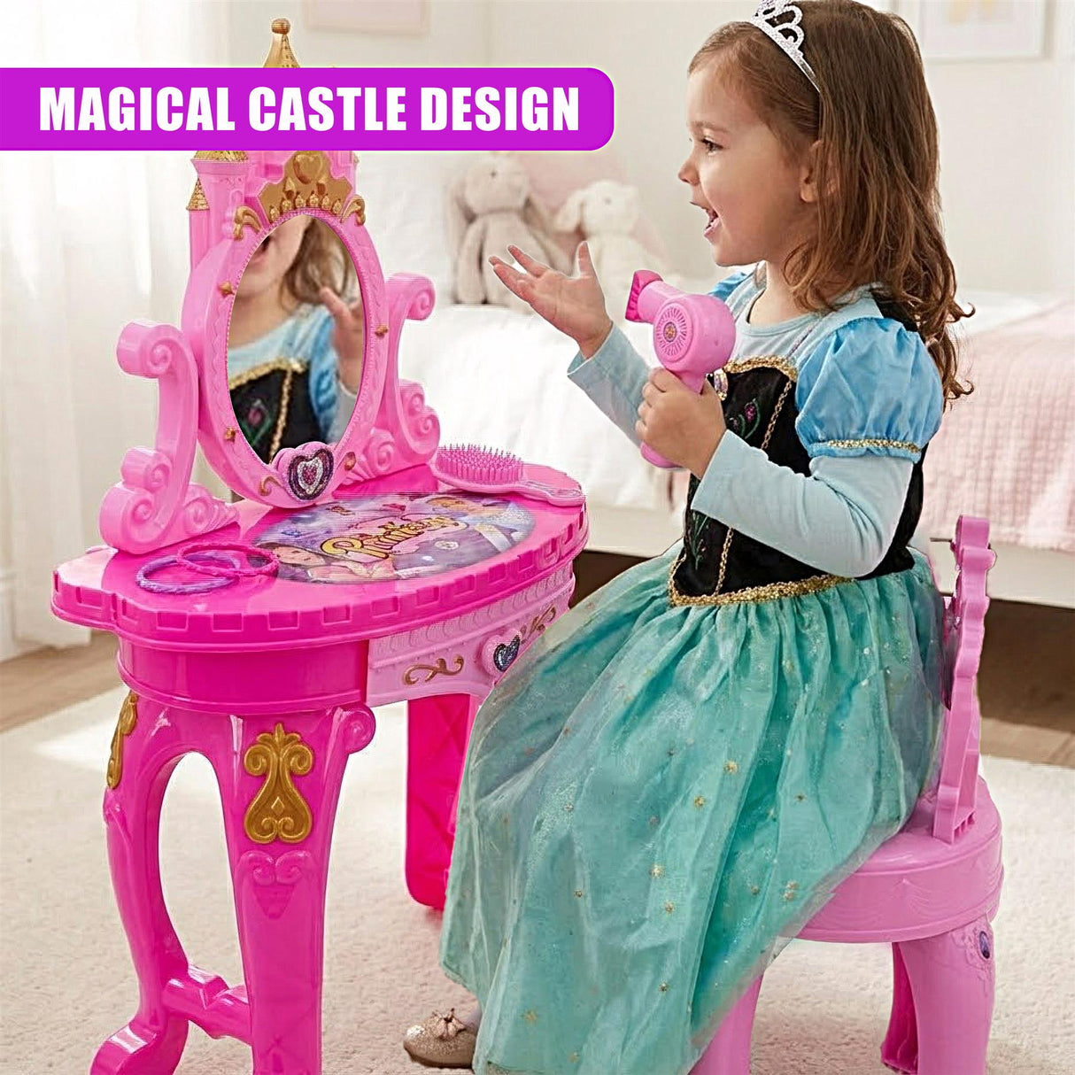 Princess Vanity Dressing Table, Stool & Toy Accessories