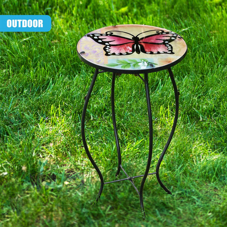 Round Side Mosaic Table With Large Butterfly Design by GEEZY - UKBuyZone