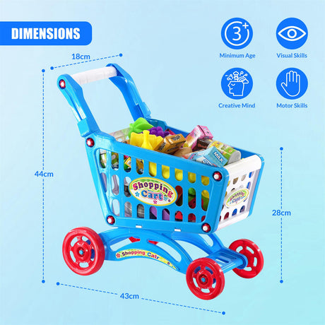 Blue Shopping Trolley Cart Play Food Set by The Magic Toy Shop - UKBuyZone