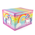 Rainbow Unicorn Storage Box from The Magic Toy Shop, a fabric box with a rainbow and unicorn design on its sides